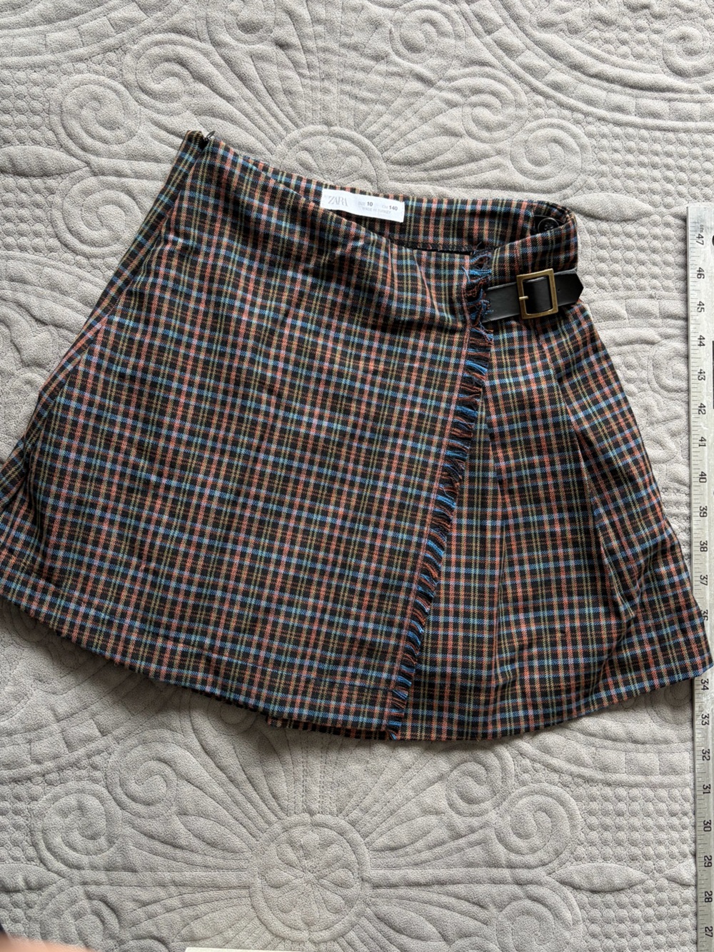 Zara Plaid Mini Skirt with Buckle — Brown, Blue, Black